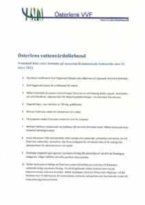 Österlens vattenvårdsförbund – protokoll från extra årsstämma 2011-03-31